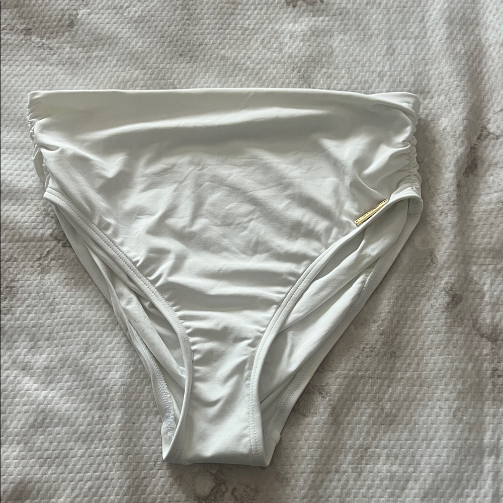 Vince Camuto Cream High-Waist Ruched Bikini Bottom Size Medium - Picture 4 of 9